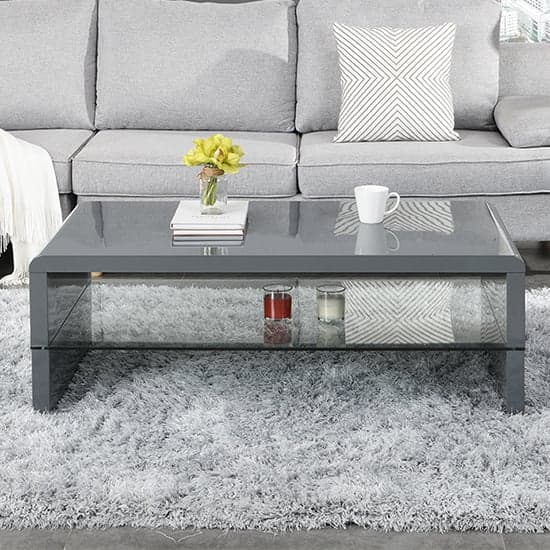 Monza High Gloss Coffee Table In Grey With Glass Undershelf