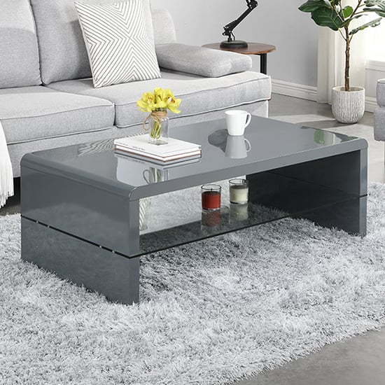 Monza High Gloss Coffee Table In Grey With Glass Undershelf