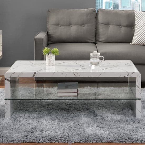 Monza High Gloss Coffee Table In Vida Marble Effect