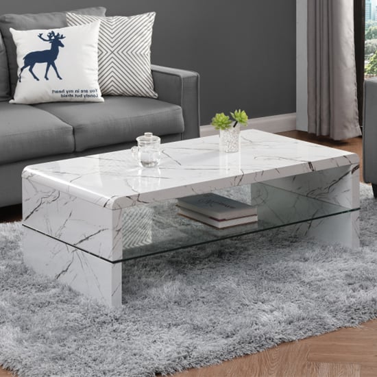 Monza High Gloss Coffee Table In Vida Marble Effect