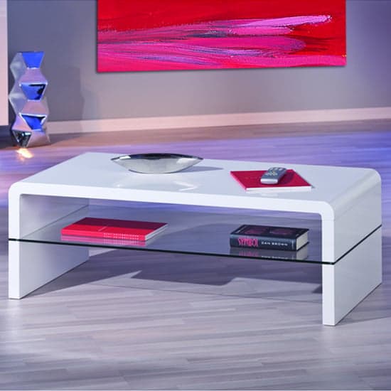 Monza High Gloss Coffee Table In White With Glass Undershelf