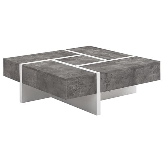 Novato Square Storage Coffee Table In Concrete Effect And White