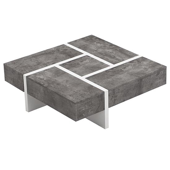 Novato Square Storage Coffee Table In Concrete Effect And White