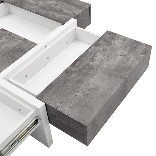 Novato Square Storage Coffee Table In Concrete Effect And White