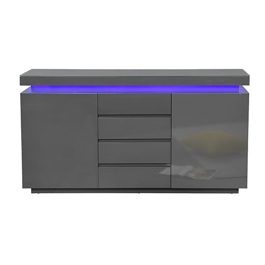 Odense Grey High Gloss Sideboard With 2 Door 4 Drawer And LED