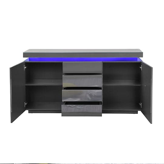 Odense Grey High Gloss Sideboard With 2 Door 4 Drawer And LED