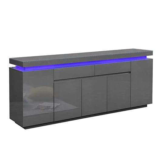 Odense Grey High Gloss Sideboard With 5 Door 2 Drawer And LED