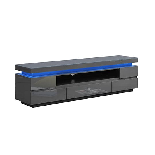 Odense Grey High Gloss TV Stand With 5 Drawers And LED Lights