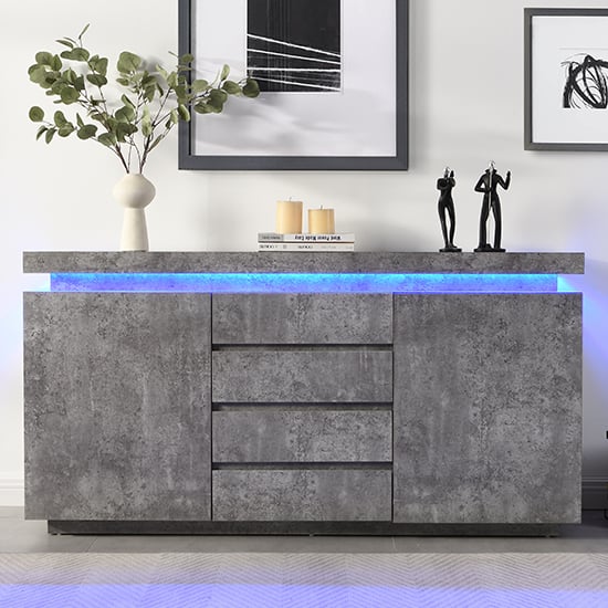 Odense Sideboard With 2 Door 4 Drawer In Concrete Effect And LED