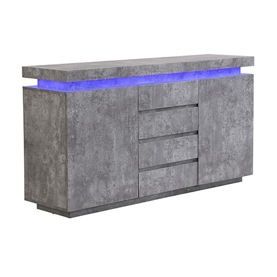 Odense Sideboard With 2 Door 4 Drawer In Concrete Effect And LED