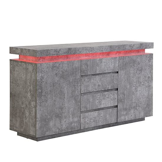 Odense Sideboard With 2 Door 4 Drawer In Concrete Effect And LED