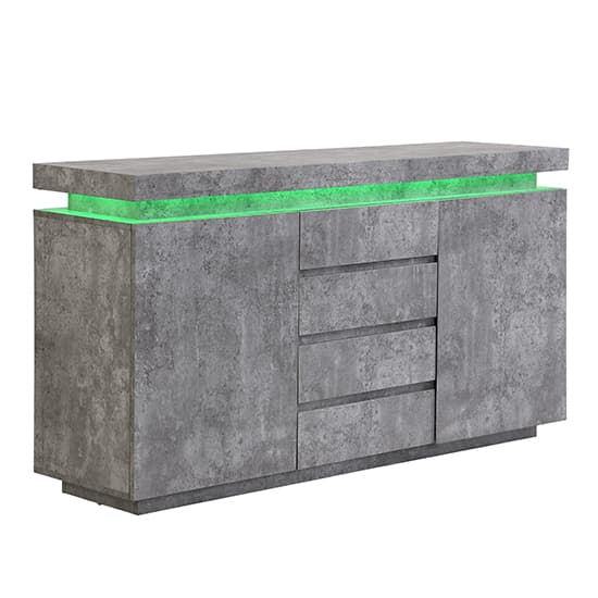 Odense Sideboard With 2 Door 4 Drawer In Concrete Effect And LED