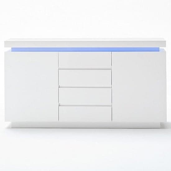 Odense White High Gloss Sideboard With 2 Door 4 Drawer And LED