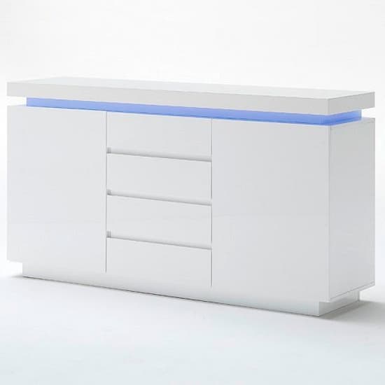 Odense White High Gloss Sideboard With 2 Door 4 Drawer And LED