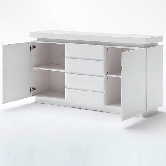 Odense White High Gloss Sideboard With 2 Door 4 Drawer And LED