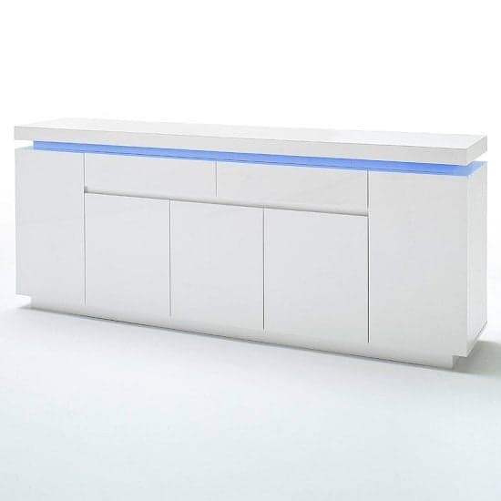 Odense White High Gloss Sideboard With 5 Door 2 Drawer And LED