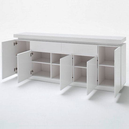 Odense White High Gloss Sideboard With 5 Door 2 Drawer And LED