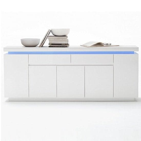 Odense White High Gloss Sideboard With 5 Door 2 Drawer And LED