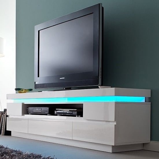 Odense White High Gloss TV Stand With 5 Drawers And LED Lights