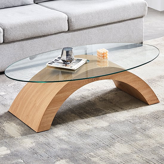 Omak Oval Clear Glass Coffee Table With Sanremo Oak Base