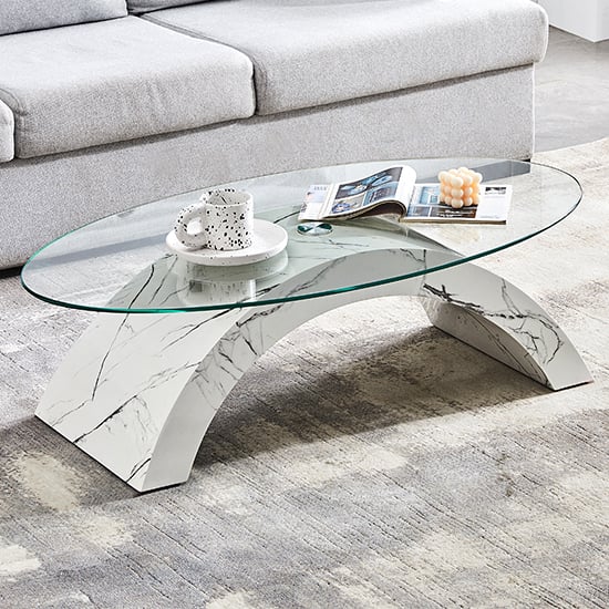 Omak Oval Clear Glass Coffee Table With Vida High Gloss Base