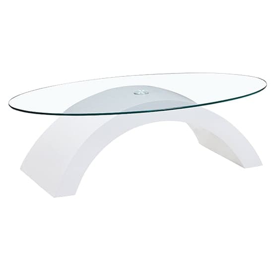 Omak Oval Clear Glass Coffee Table With White High Gloss Base