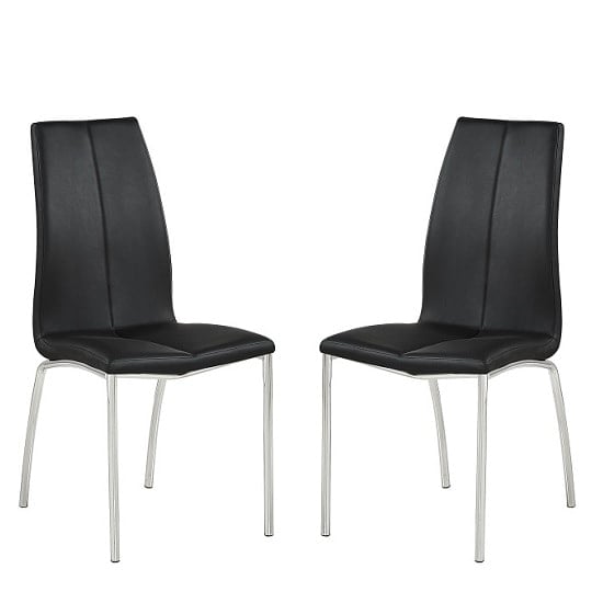 Opelika Black Faux Leather Dining Chair With Chrome Legs In Pair