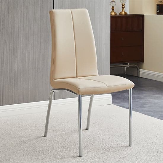 Opelika Faux Leather Dining Chair In Taupe With Chrome Legs