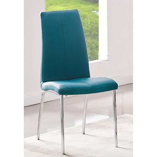 Opelika Faux Leather Dining Chair In Teal With Chrome Legs