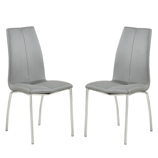 Opelika Grey Faux Leather Dining Chair With Chrome Legs In Pair