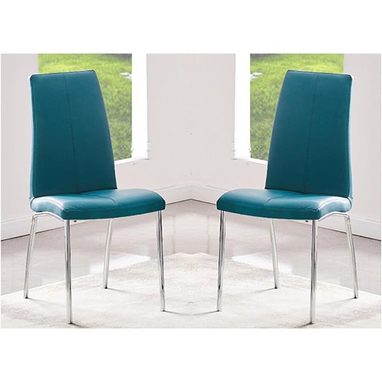 Opelika Teal Faux Leather Dining Chair With Chrome Legs In Pair