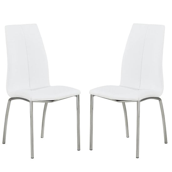 Opelika White Faux Leather Dining Chair With Chrome Legs In Pair