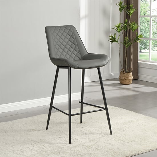 Ostend Faux Leather Bar Chair In Grey With Anthracite Legs