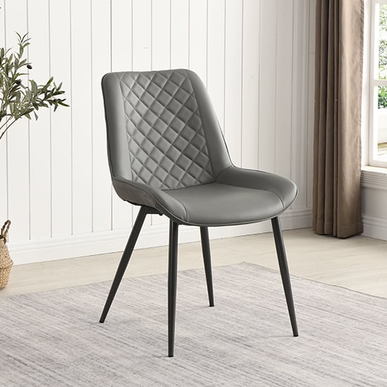 Ostend Faux Leather Dining Chair In Grey With Anthracite Legs