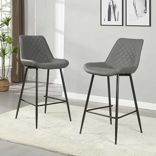 Ostend Grey Faux Leather Bar Chairs With Anthracite Legs In Pair