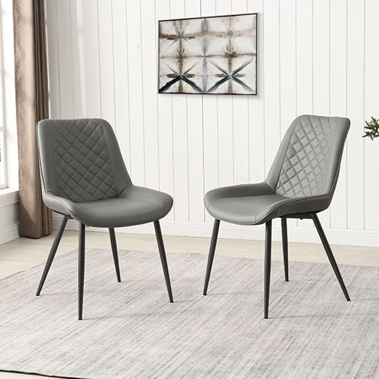 Ostend Grey Faux Leather Dining Chairs With Anthracite Legs In Pair