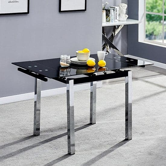 Paradise Extending Black Glass Dining Table 4 Riverton Black Chairs