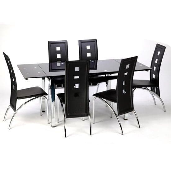 Paradise Extending Black Glass Dining Table With Chrome Metal Legs