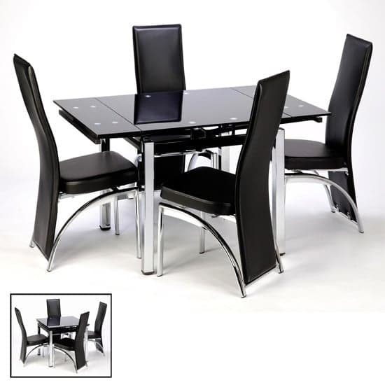 Paradise Extending Black Glass Dining Table With Chrome Metal Legs