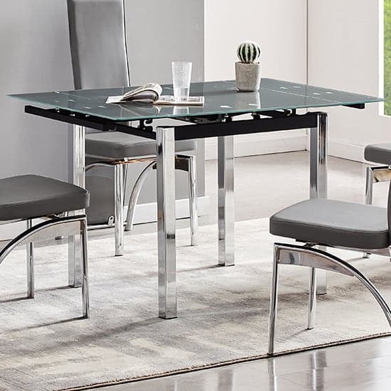 Paradise Extending Grey Glass Dining Table 4 Rimouski Grey Chairs