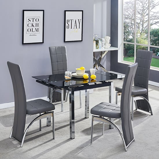 Paradise Extending Grey Glass Dining Table 4 Riverton Grey Chairs