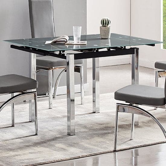 Paradise Extending Grey Glass Dining Table With 4 Dortmund Grey Chairs