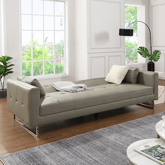 Paradise Faux Leather 3 Seater Sofa Bed In Grey