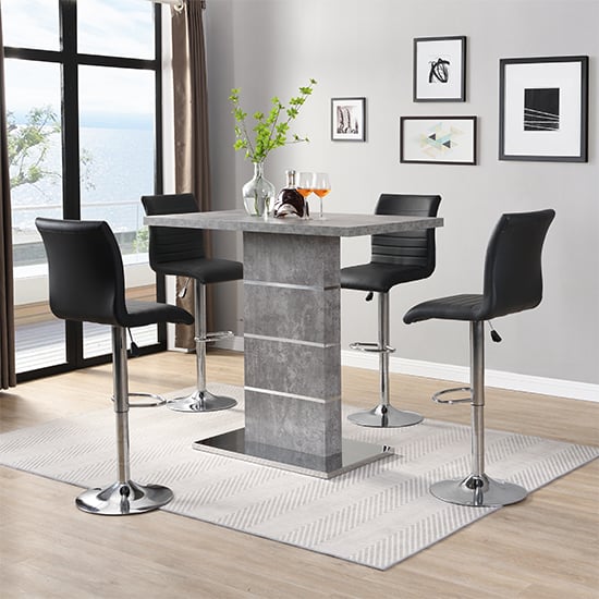 Parker Concrete Effect Bar Table With 4 Rifle Black Stools