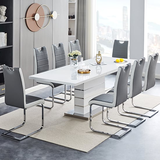 Parker Extendable Dining Table 8 Petersburg Grey White Chairs