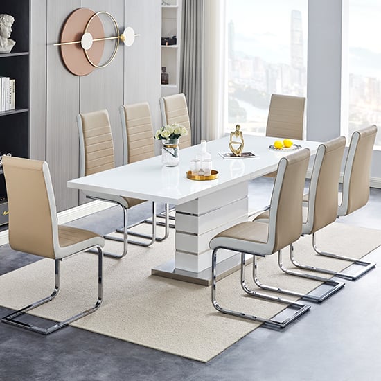 Parker Extendable Dining Table 8 Sylvania Taupe White Chairs