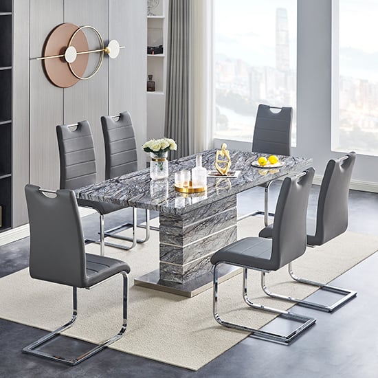 Parker Extendable Dining Table In Melange 6 Petersburg Grey Chairs