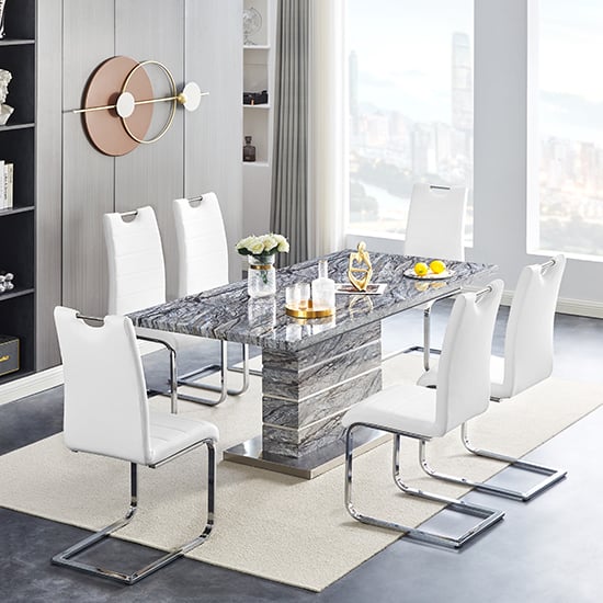 Parker Extendable Dining Table In Melange 6 Petersburg White Chairs