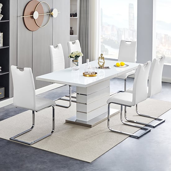 Parker Extendable High Gloss Dining Table 6 Petersburg White Chairs