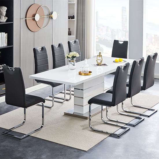 Parker Extendable High Gloss Dining Table 8 Petersburg Black Chairs